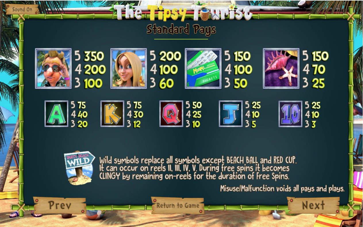 BetSoft Tipsy Tourist paytable